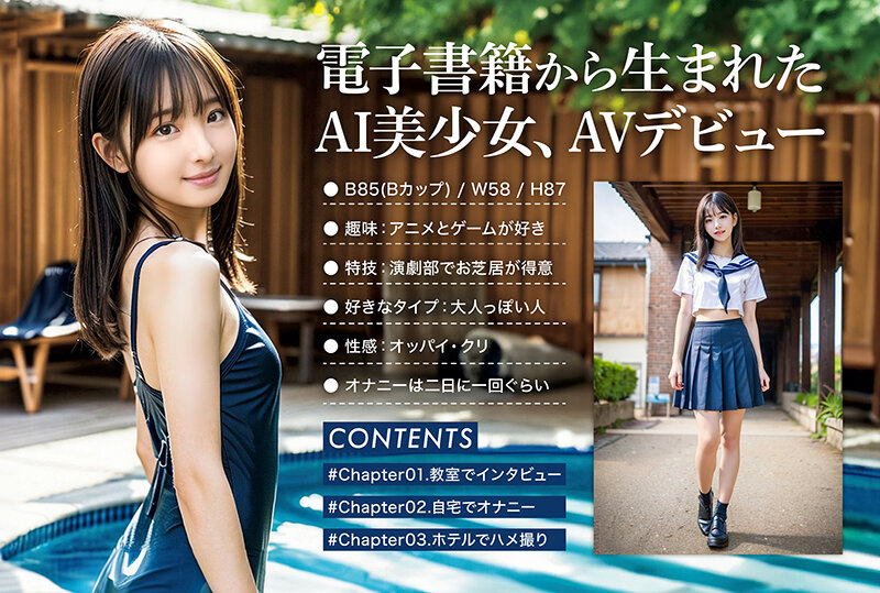 【AI写真集発！】空想制服美少女 AI MODEL AV DEBUT ちっぱい編＃1～電子書籍から生まれたAI美少女、AVデビュー～ 画像2